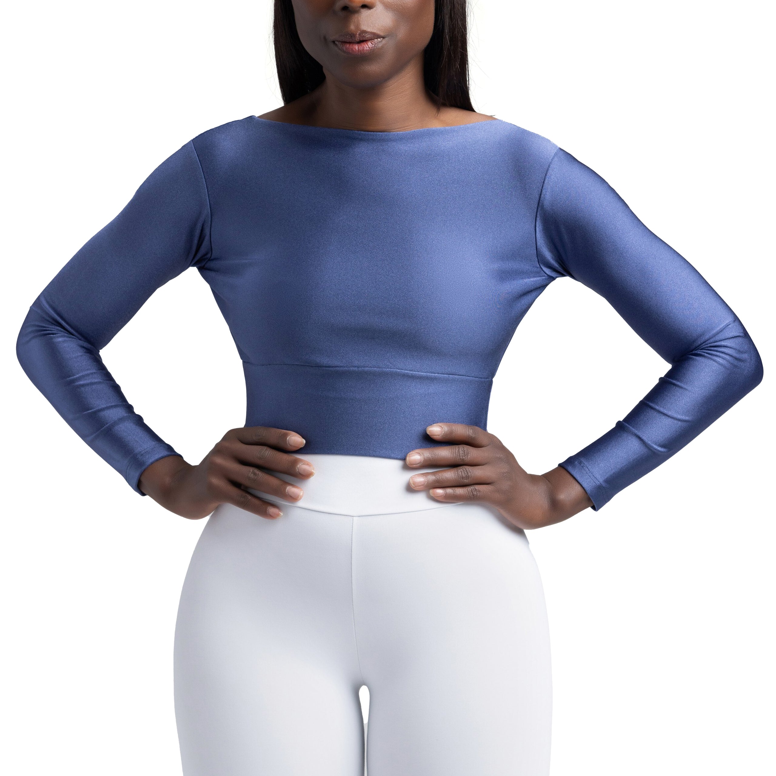 Langarm-Crop-Top - Blue Jeans