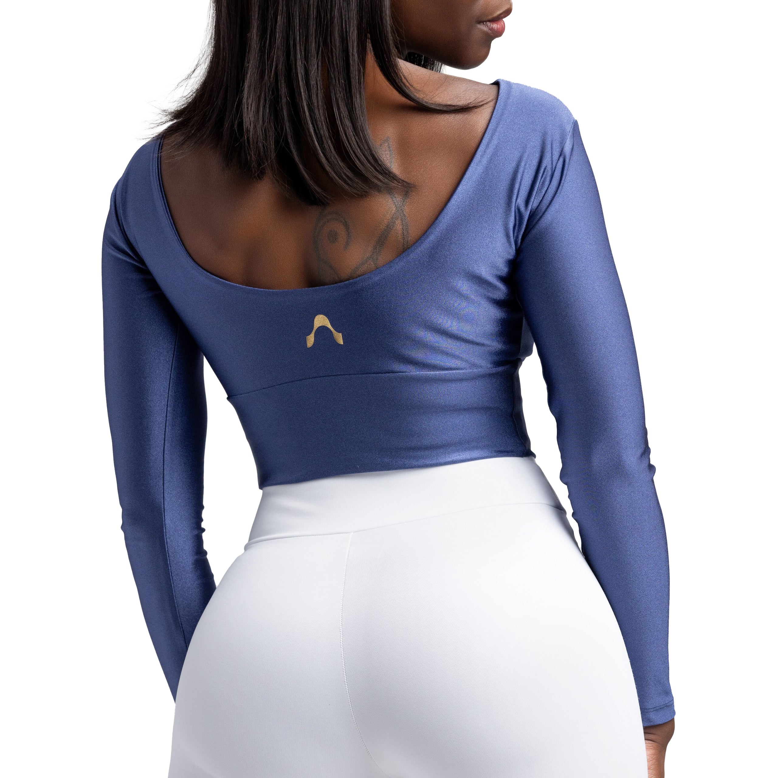 Langarm-Crop-Top - Blue Jeans