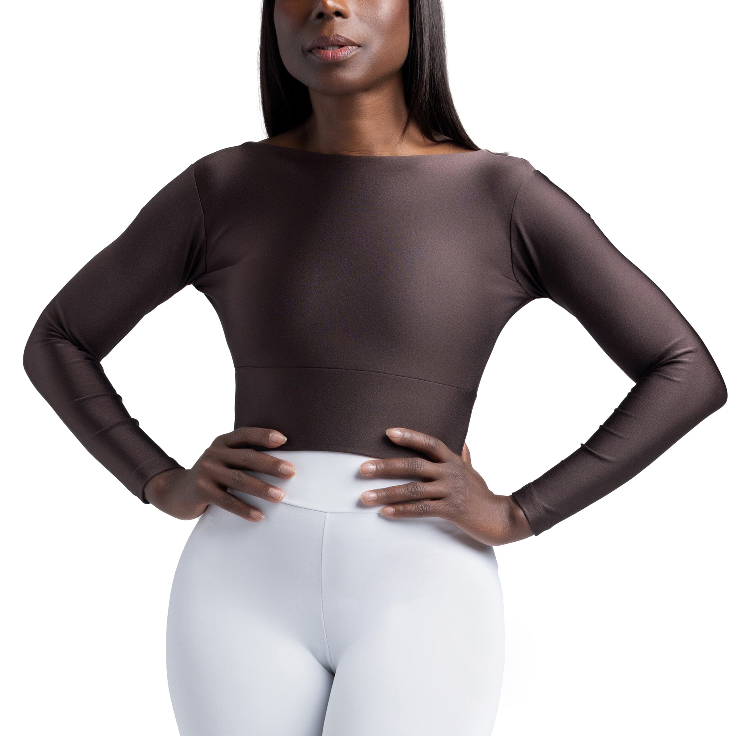 Langarm-Crop-Top - Kaffee