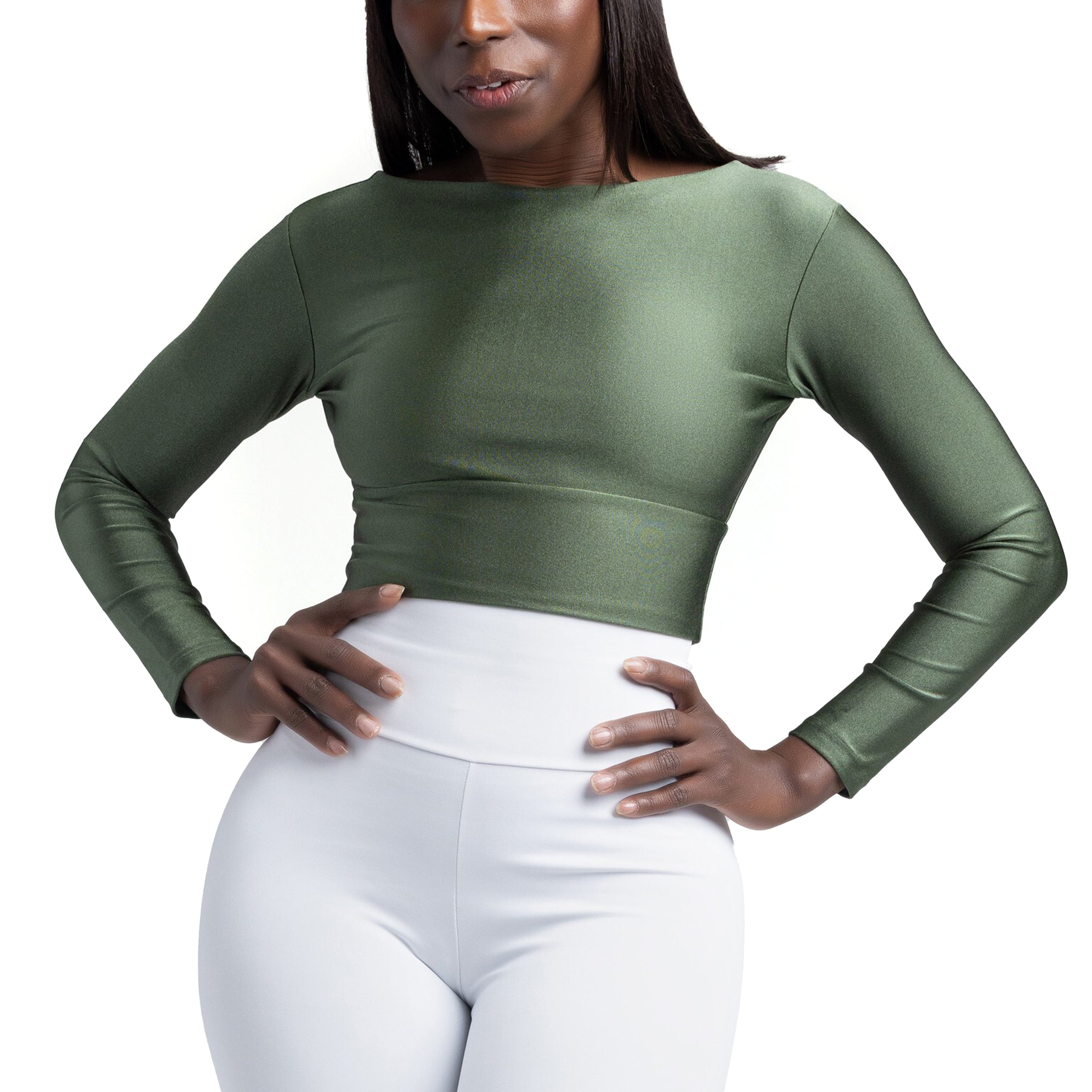 Langarm-Crop-Top - Militär Grün