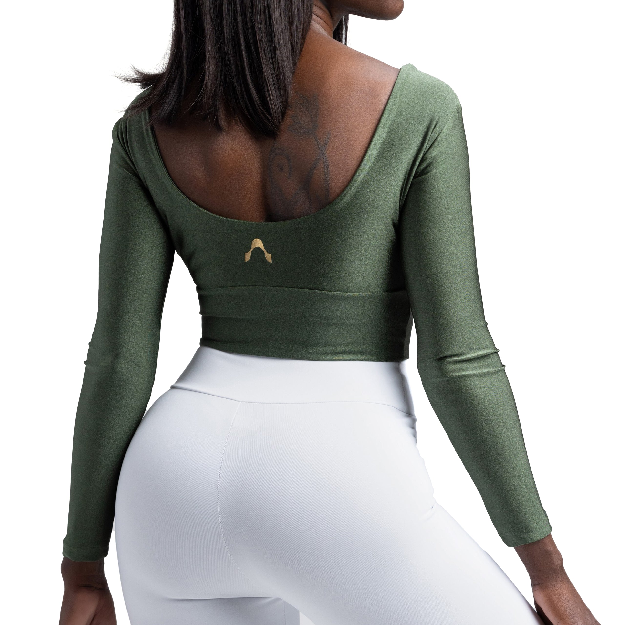 Langarm-Crop-Top - Militär Grün