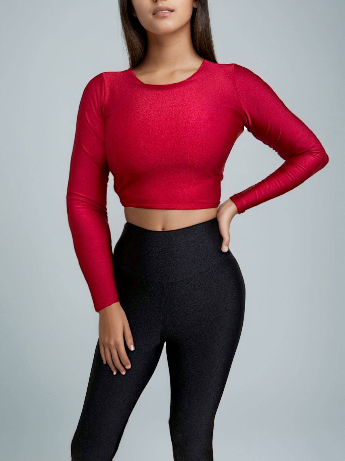 Langarm-Crop-Top - Kaffee