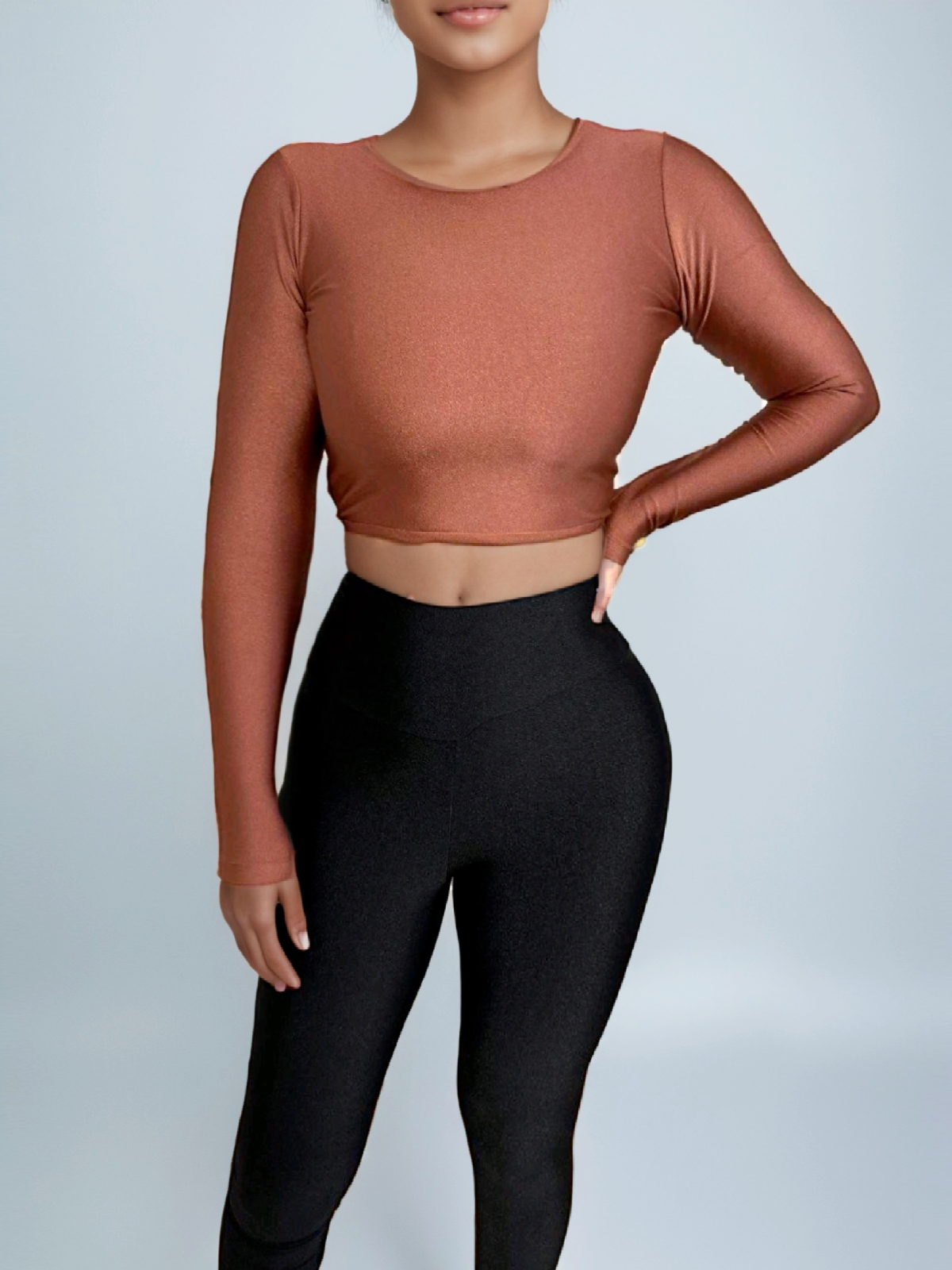 Langarm-Crop-Top - Kaffee