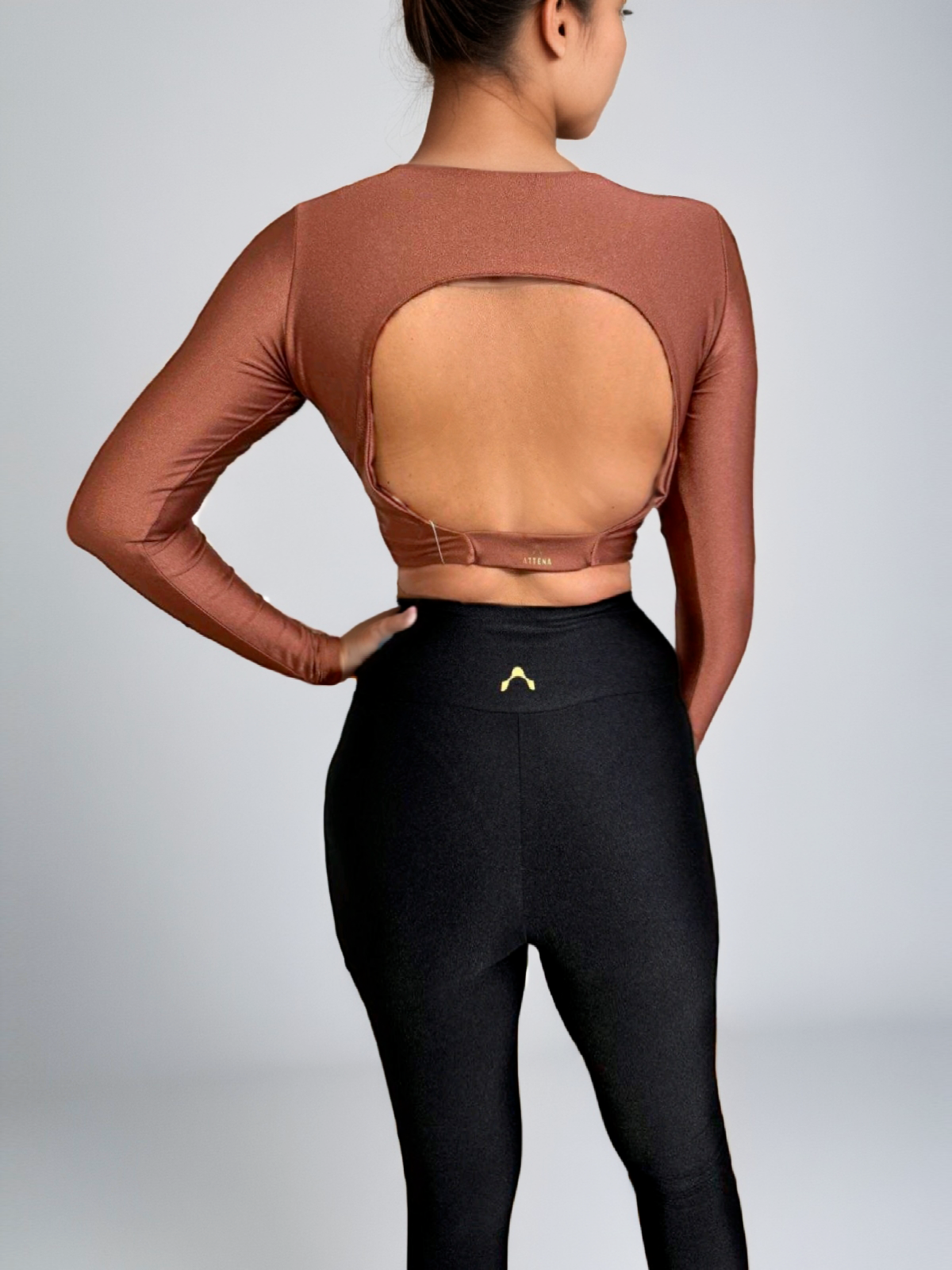 Langarm-Crop-Top - Kaffee