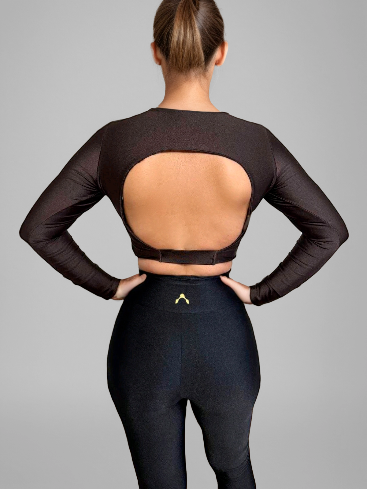 Langarm-Crop-Top - Kaffee